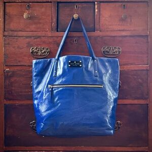 Kate Spade NY Blue Patent Leather Tote Bag; Large Bucket Purse; Good Condition